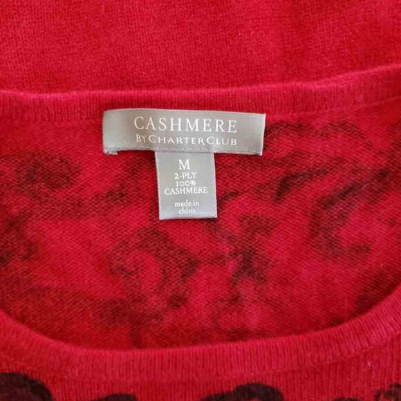 Charter Club 2 Ply Cashmere Sweater Red Black Scroll Pattern Women's Size Medium - Picture 3 of 3